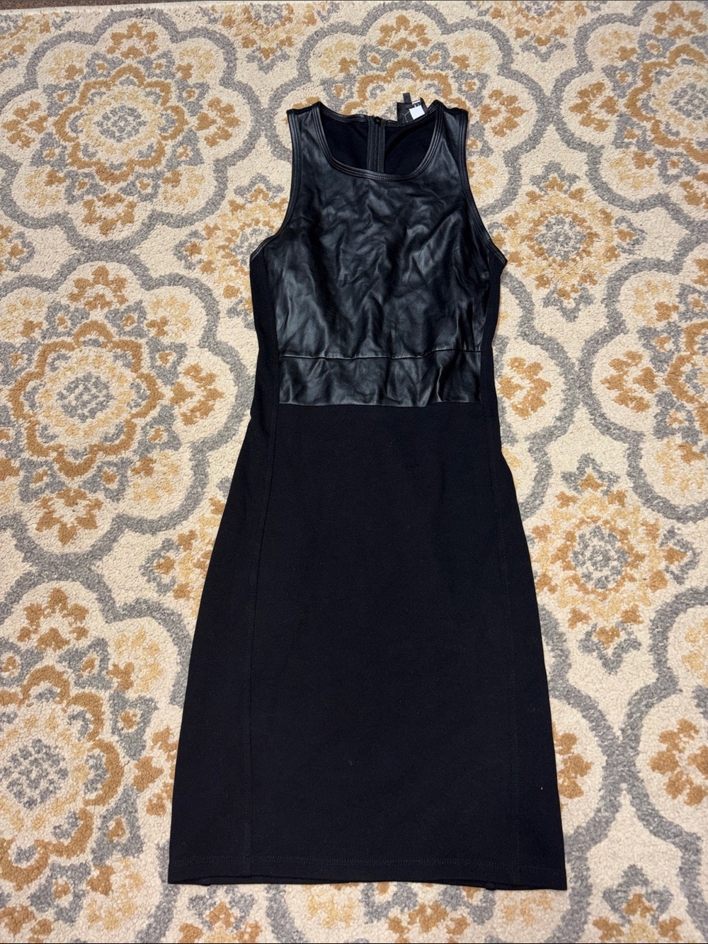 Aritzia Wilfred black sleeveless bodycon dress with faux leather bodice